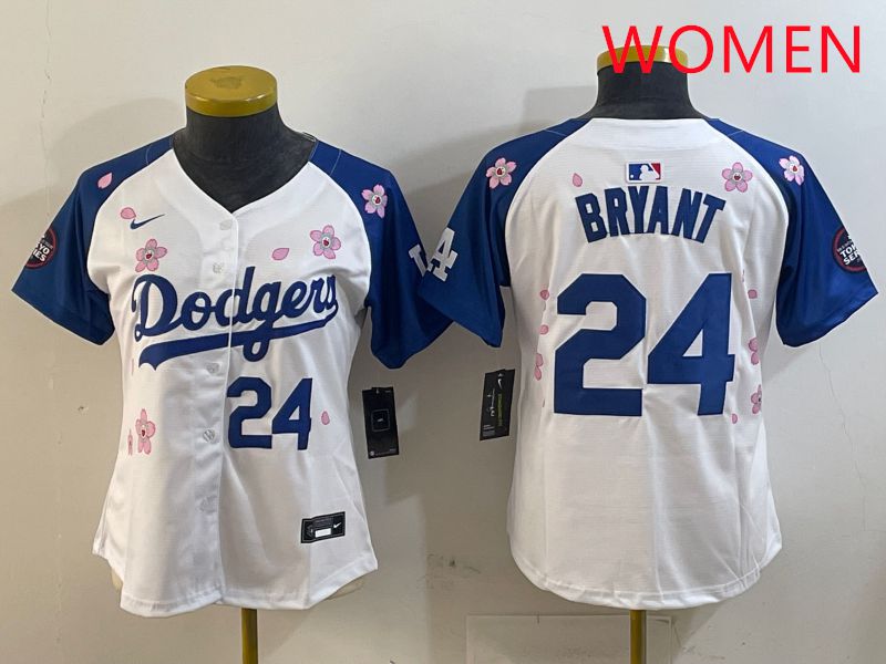 Women Los Angeles Dodgers #24 Bryant White Blue Sakura Edition 2025 Nike MLB Jersey style 8->women mlb jersey->Women Jersey